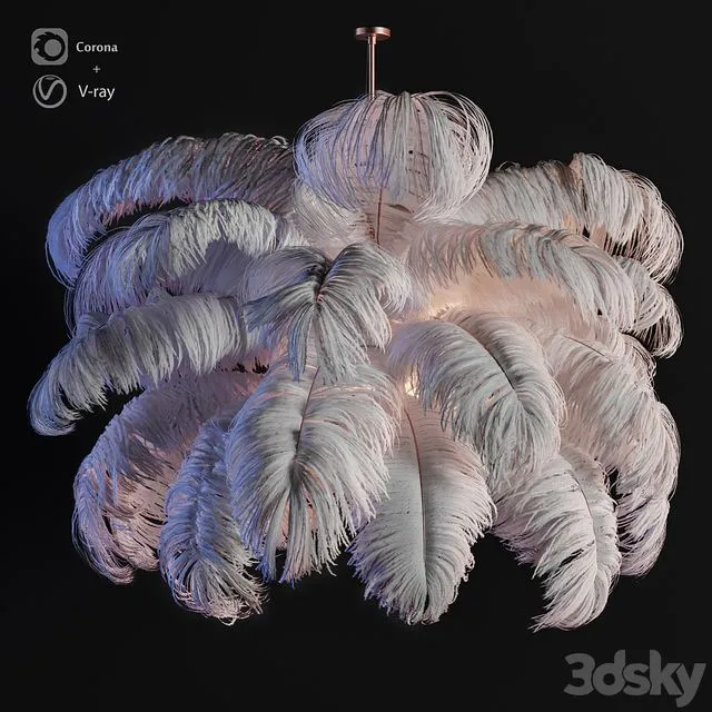 Natural Ostrich Feather Modern Chandelier 3D Model