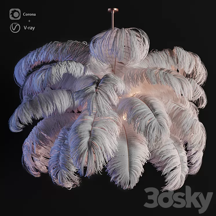 Natural Ostrich Feather Modern Chandelier 3D Model Natural Ostrich Feather Modern Chandelier 3D Model