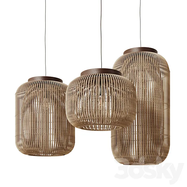 Natural Rattan Hanging Lamp 3D Model