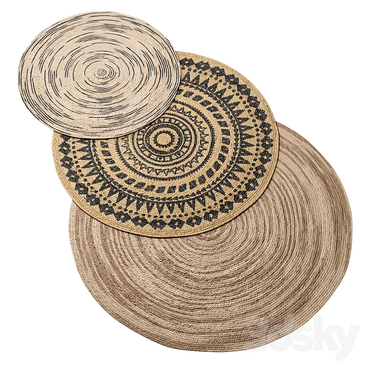 Natural Round Spiral Braided Jute Rug ornament 3D Model Free Download