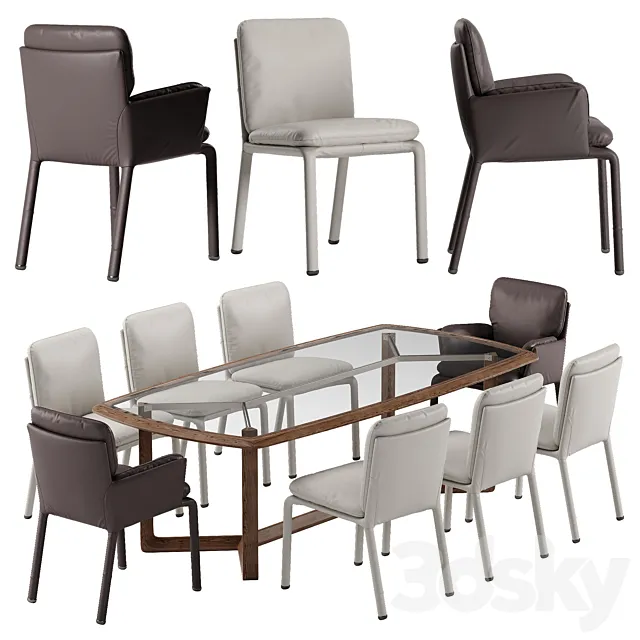 Natuzzi Ambra chair Amber table set 3DModel