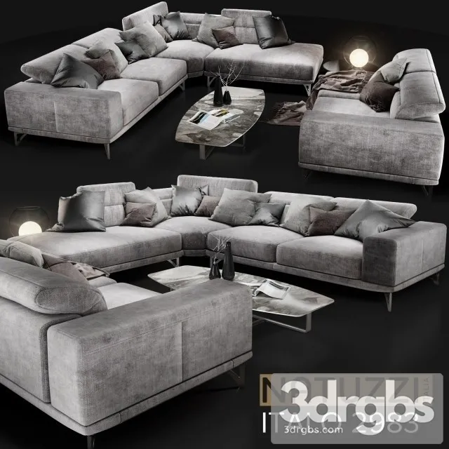 Natuzzi Italo Moderm Gray Sofa 3D Model Download