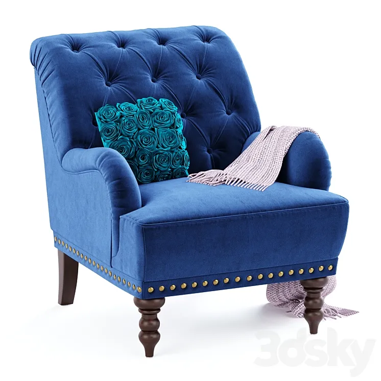 Navy Blue Velvet Armchair 3D Model Free Download