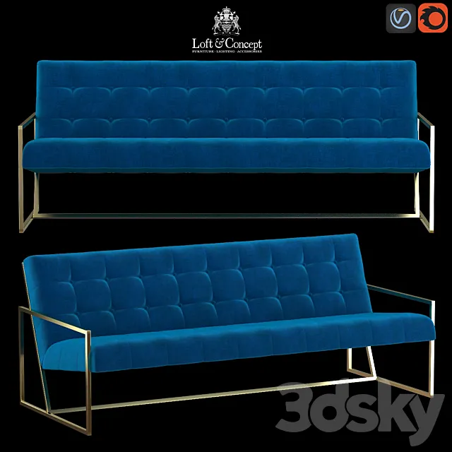 Navy Velvet Apartment Sofa 3DModel Navy Velvet Apartment Sofa 3DModel