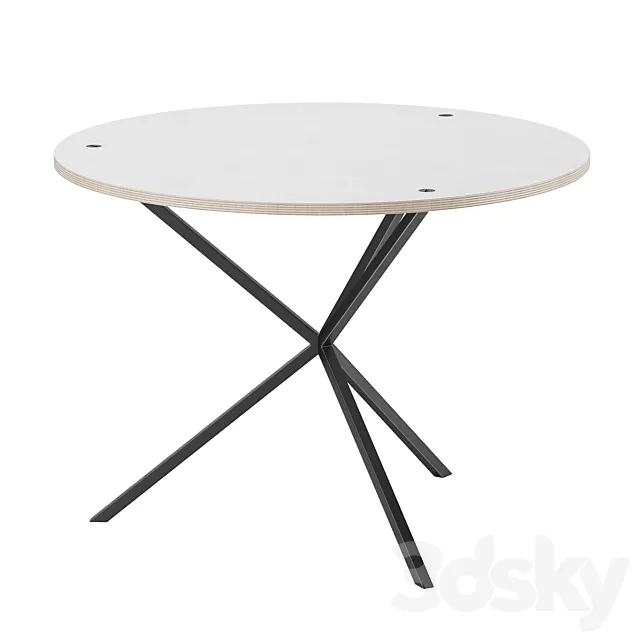 NEB Round Table White Laminate Black 1000×1000 3DModel