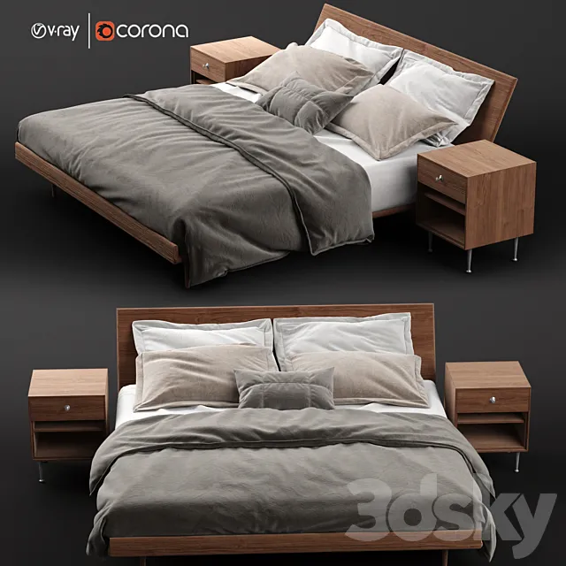 Nelson Thin Edge King Bed with Bedside Table 3D Model Nelson Thin Edge King Bed with Bedside Table 3D Model