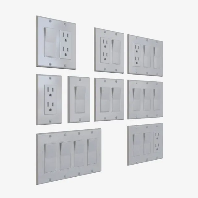 NEMA 5-15R Outlet & Rocker Light Switches 3D Model