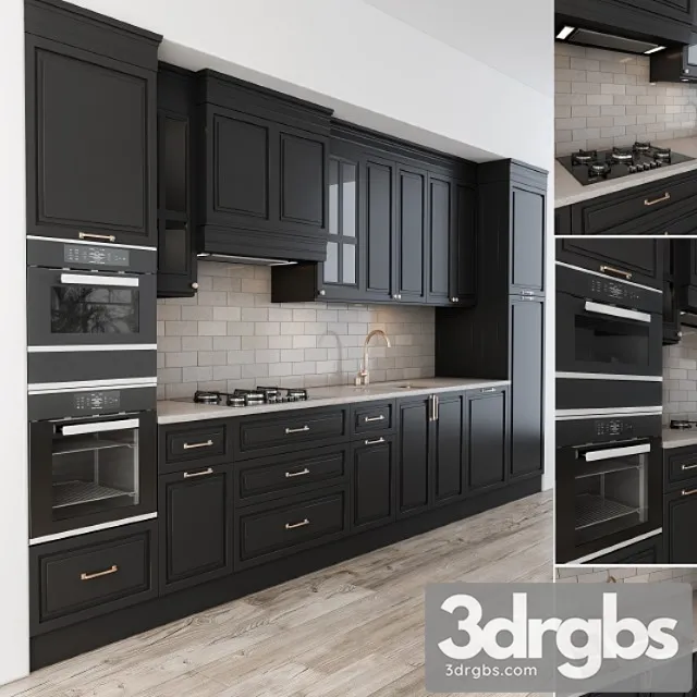 Neoclassic kitchen black 3D Model Download