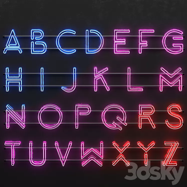 neon alphabet 3D Model neon alphabet 3D Model