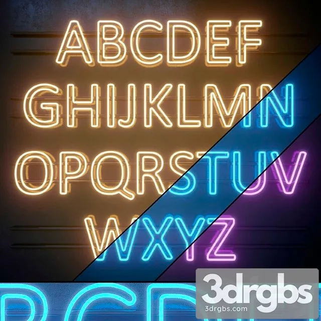 Neon Light modules. set 08. neon alphabet 3D Model Download