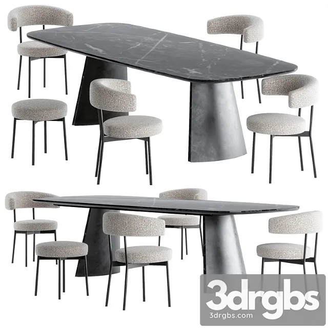 Neuilly Chair Torii Table Set By Bonaldo 3D Model Download