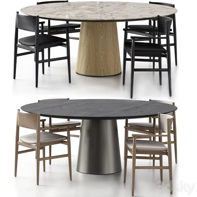 Neve chair with handles and Materic table by Porro 3D Model Neve chair with handles and Materic table by Porro 3D Model