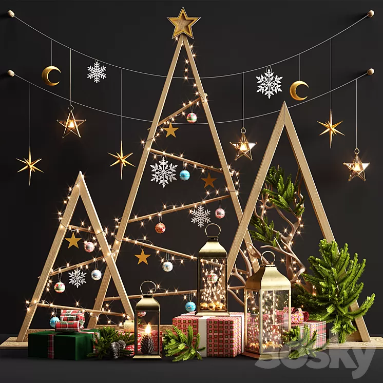 New year decorative set 2 3D Model