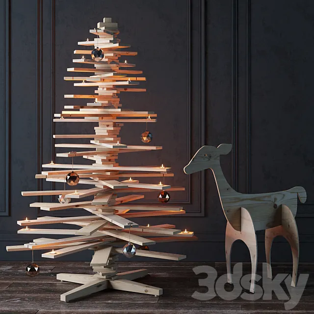 New Year set with a background of boards 3DModel New Year set with a background of boards 3DModel