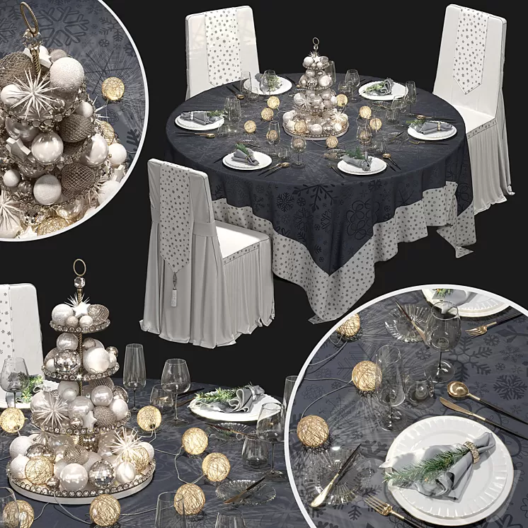 New Year's banquet set. 3D Model