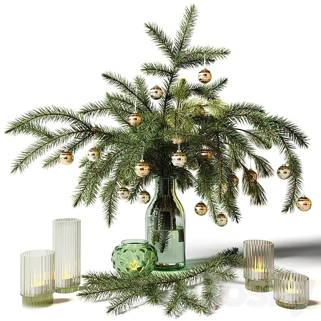 New Year’s bouquet of fir branches in a glass vase 3DModel New Year’s bouquet of fir branches in a glass vase 3DModel