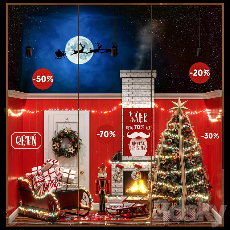 New Year’s showcase of the decorative store 3D Model