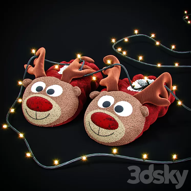 “New Year's slippers “”Deer of Santa Claus””” 3D Model