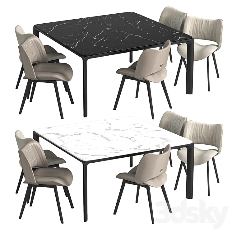 Nice Leather Chair and Homey Square Table 3D Model Free Download