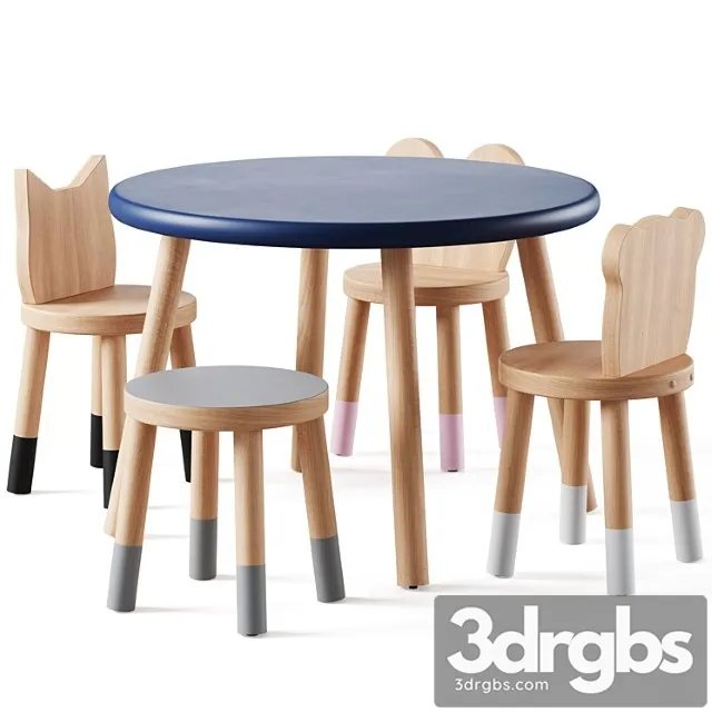 Nico & yeye round kids table and chairs by pottery barn 2 3D Model Download
