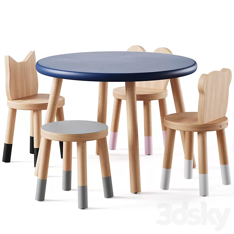 Nico & Yeye Round Kids Table and Chairs by Pottery Barn 3D Model