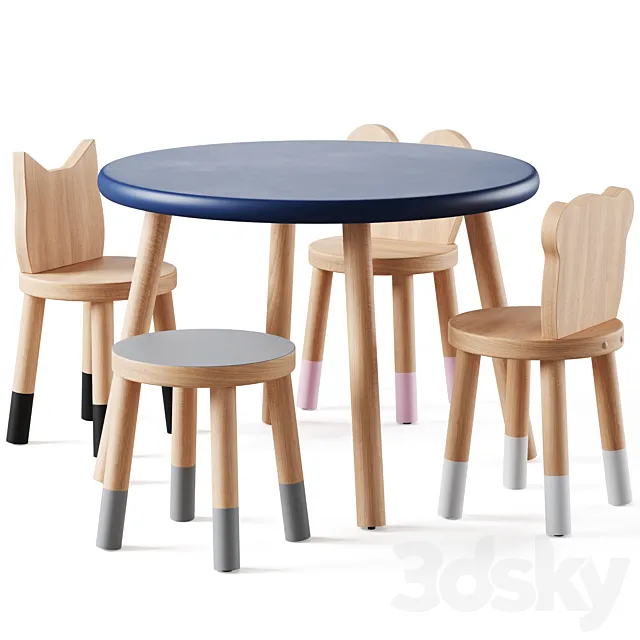 Nico & Yeye Round Kids Table and Chairs by Pottery Barn 3DModel Nico & Yeye Round Kids Table and Chairs by Pottery Barn 3DModel