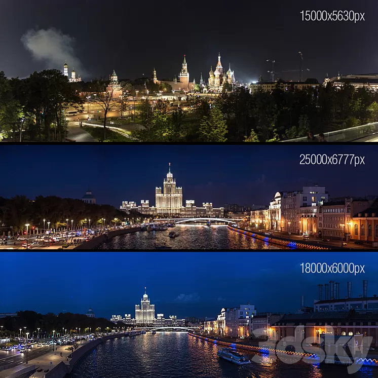 Night view of the Kremlin and the Moscow River 3D Model Night view of the Kremlin and the Moscow River 3D Model
