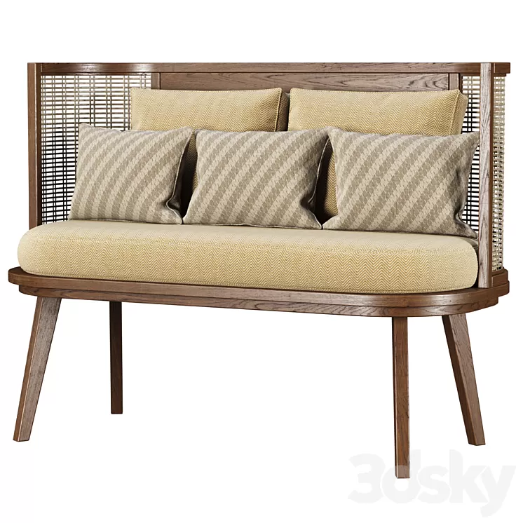 Noa wooden rattan restaurant loveseat NR52 by Bpoint Design \/ Rattan restaurant sofa 3D Model Free Download