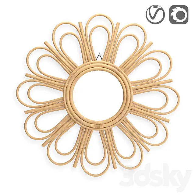 Nogu Chamomile Shaped Rattan Mirror 3D Model