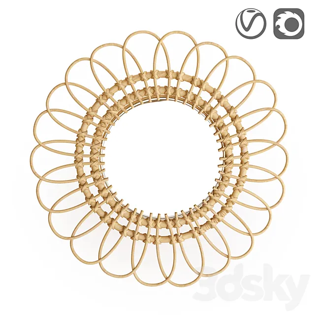 Nogu Flower Shaped Rattan Mirror 3D Model