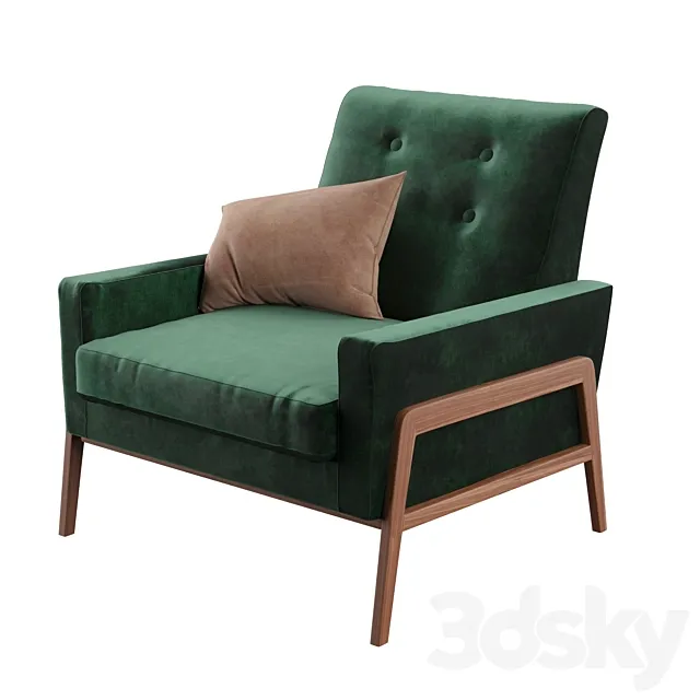 Nord- balsam green velvet and walnut chair 3DModel Nord- balsam green velvet and walnut chair 3DModel