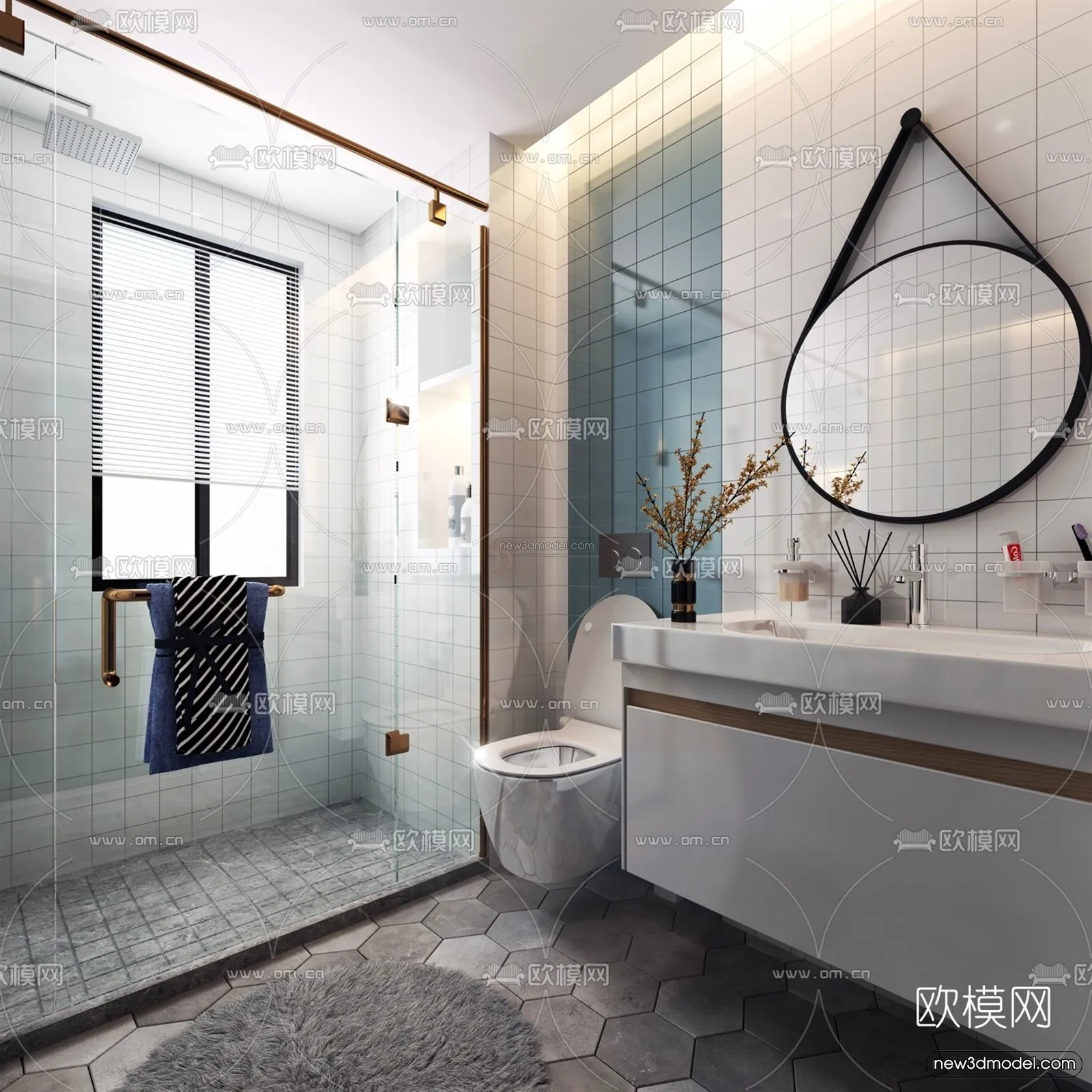 Nordic Style Interior 3D Blocks – Bathroom 3D Model – 505 – VRAY