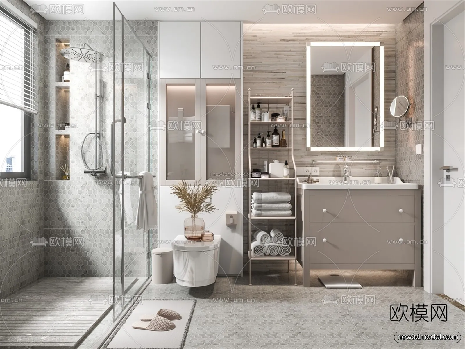 Nordic Style Interior 3D Blocks – Bathroom 3D Model – 524 – VRAY