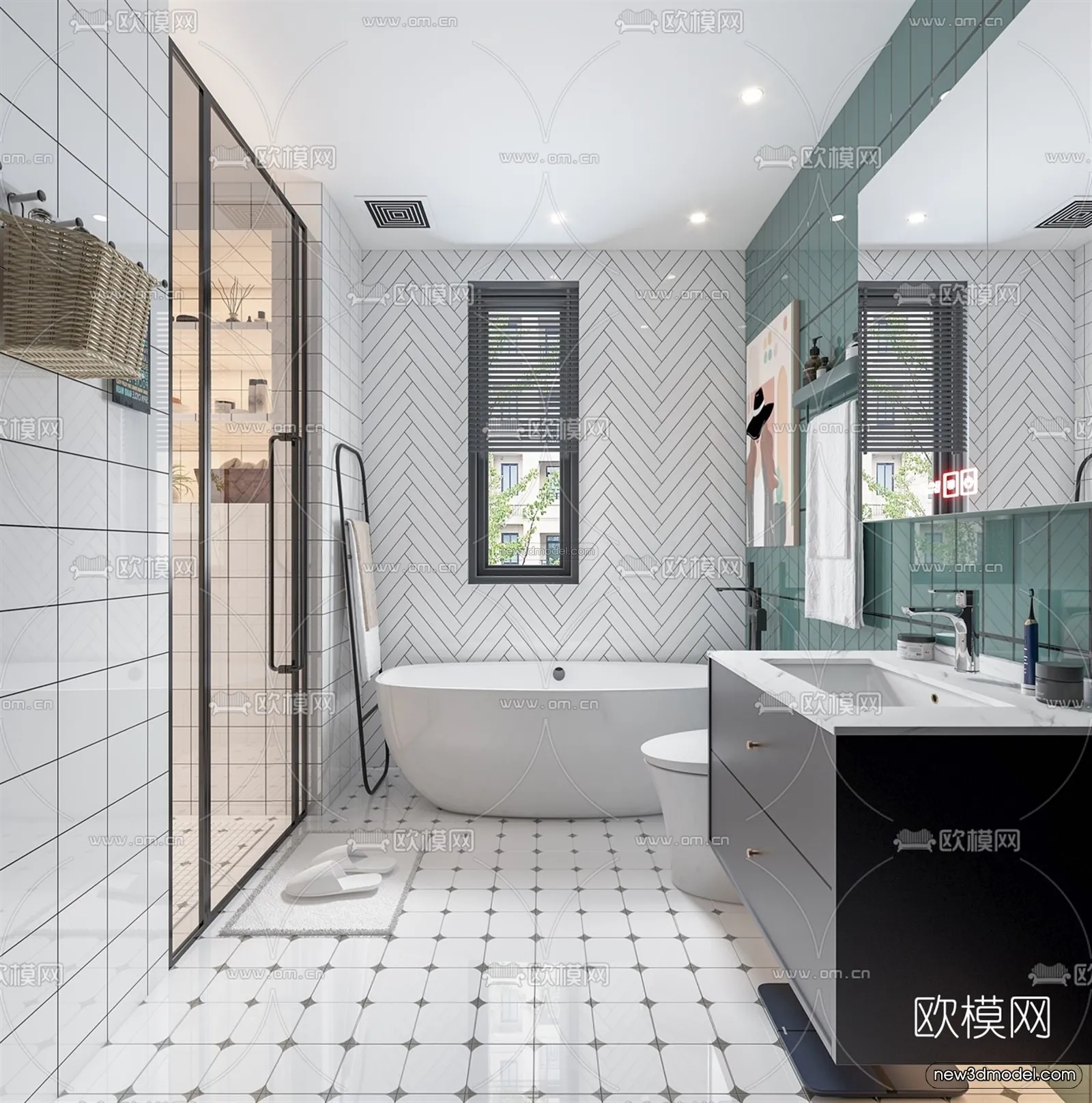 Nordic Style Interior 3D Blocks – Bathroom 3D Model – 528 – VRAY