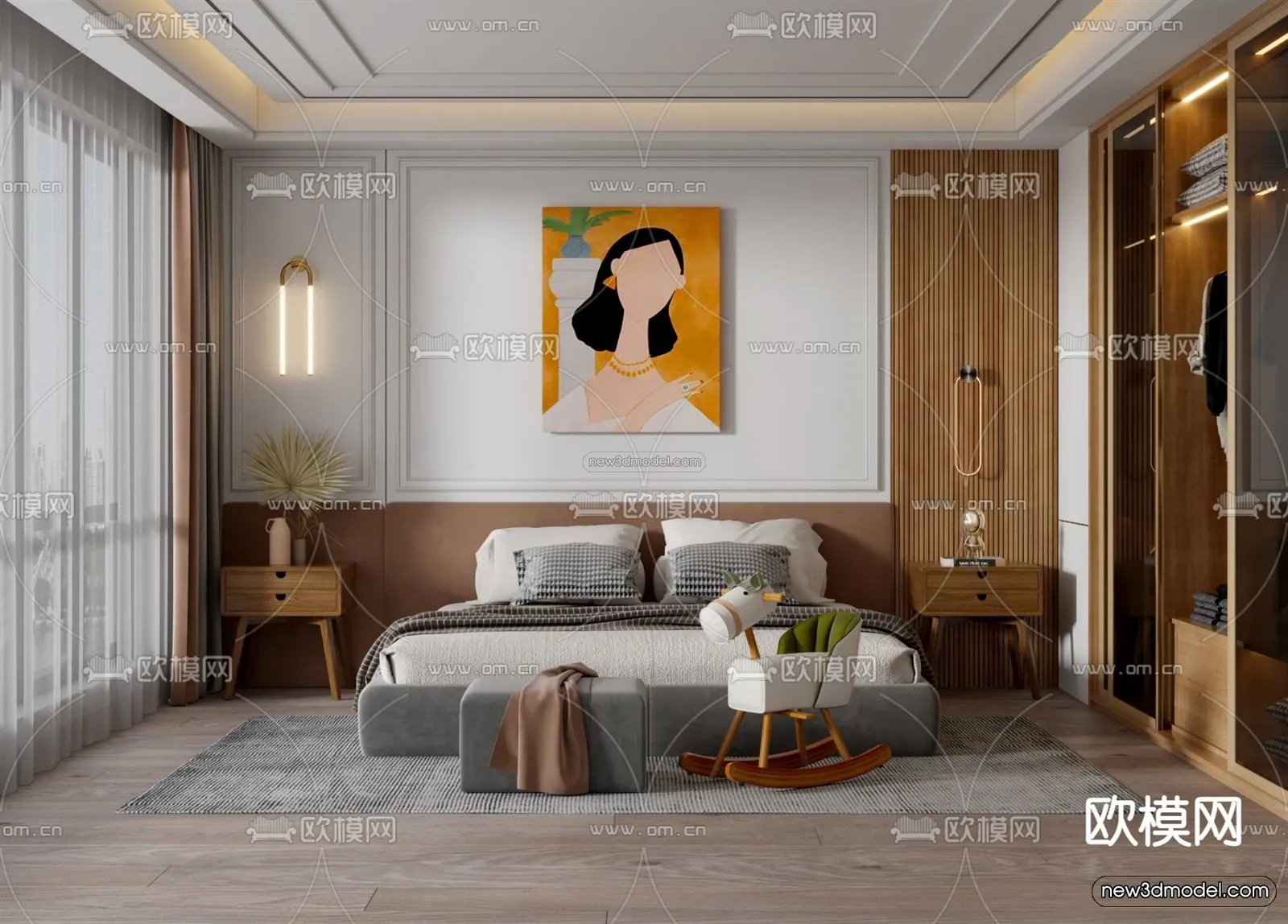 Nordic Style Interior 3D Blocks – Bedroom 3D Model – 270 – VRAY