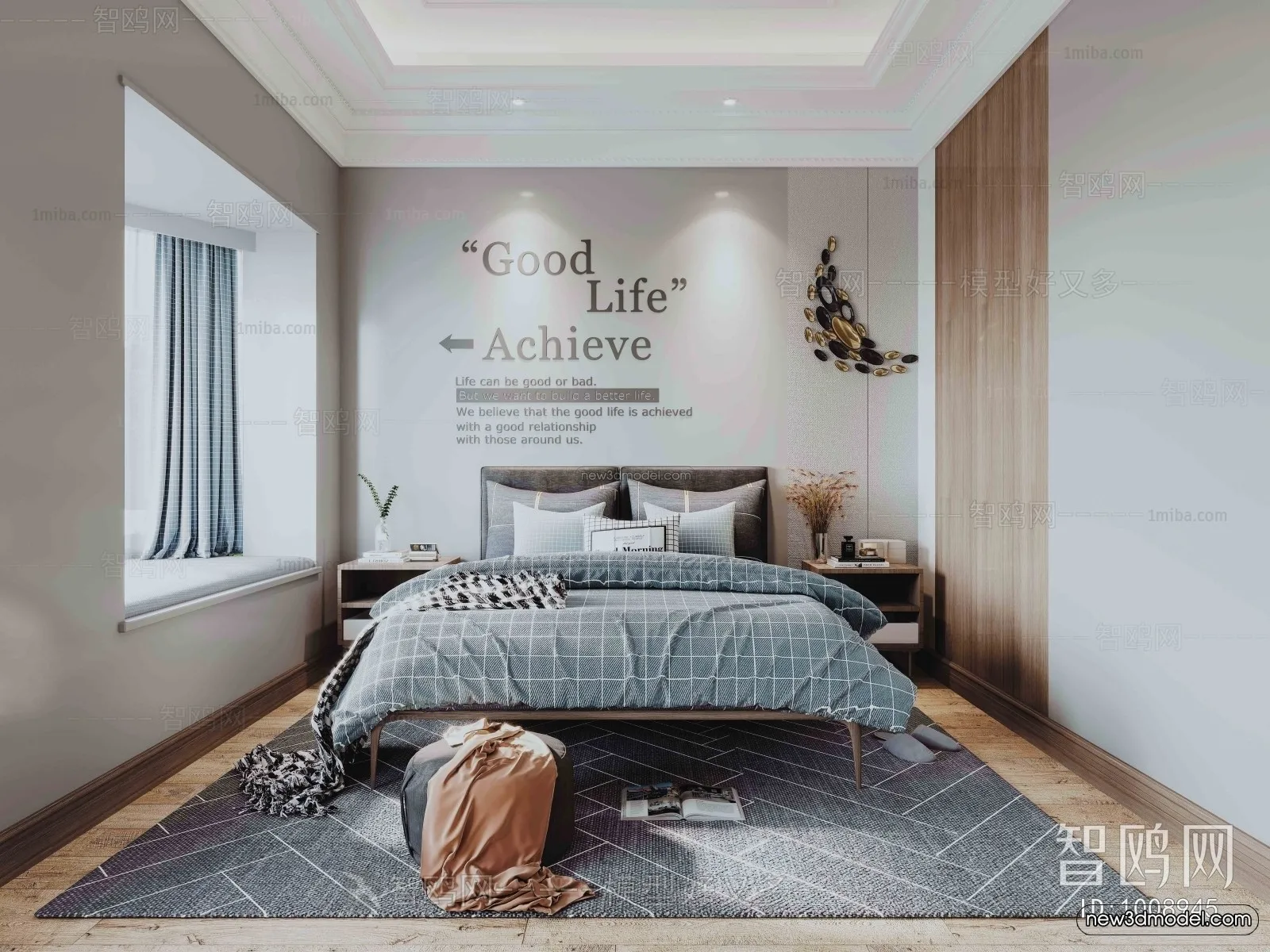 Nordic Style Interior 3D Blocks – Bedroom 3D Model – 277 – VRAY