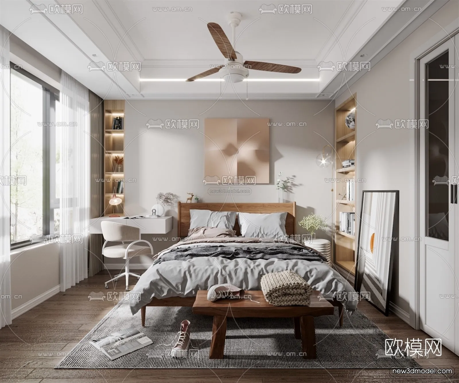 Nordic Style Interior 3D Blocks – Bedroom 3D Model – 279 – VRAY