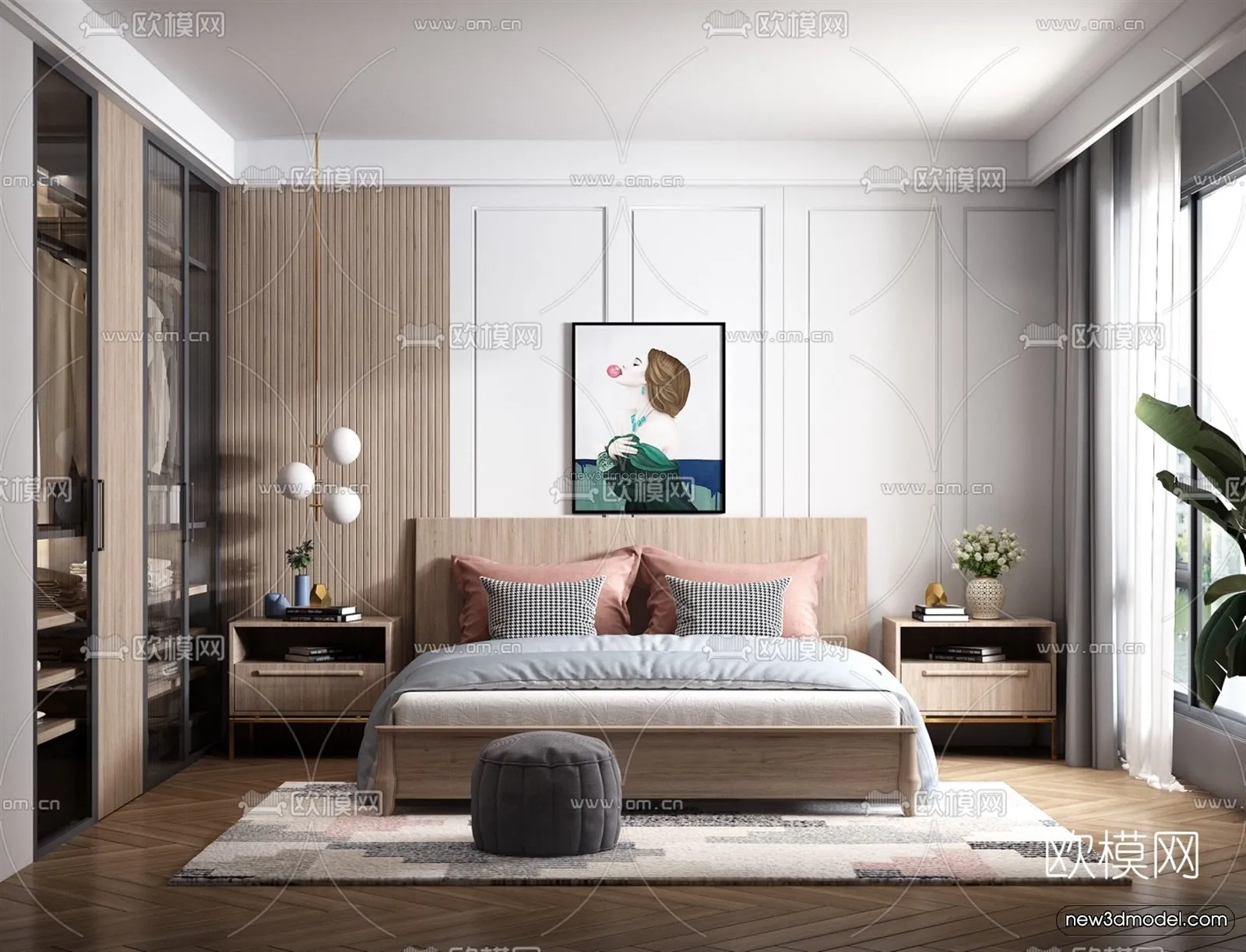 Nordic Style Interior 3D Blocks – Bedroom 3D Model – 287 – VRAY