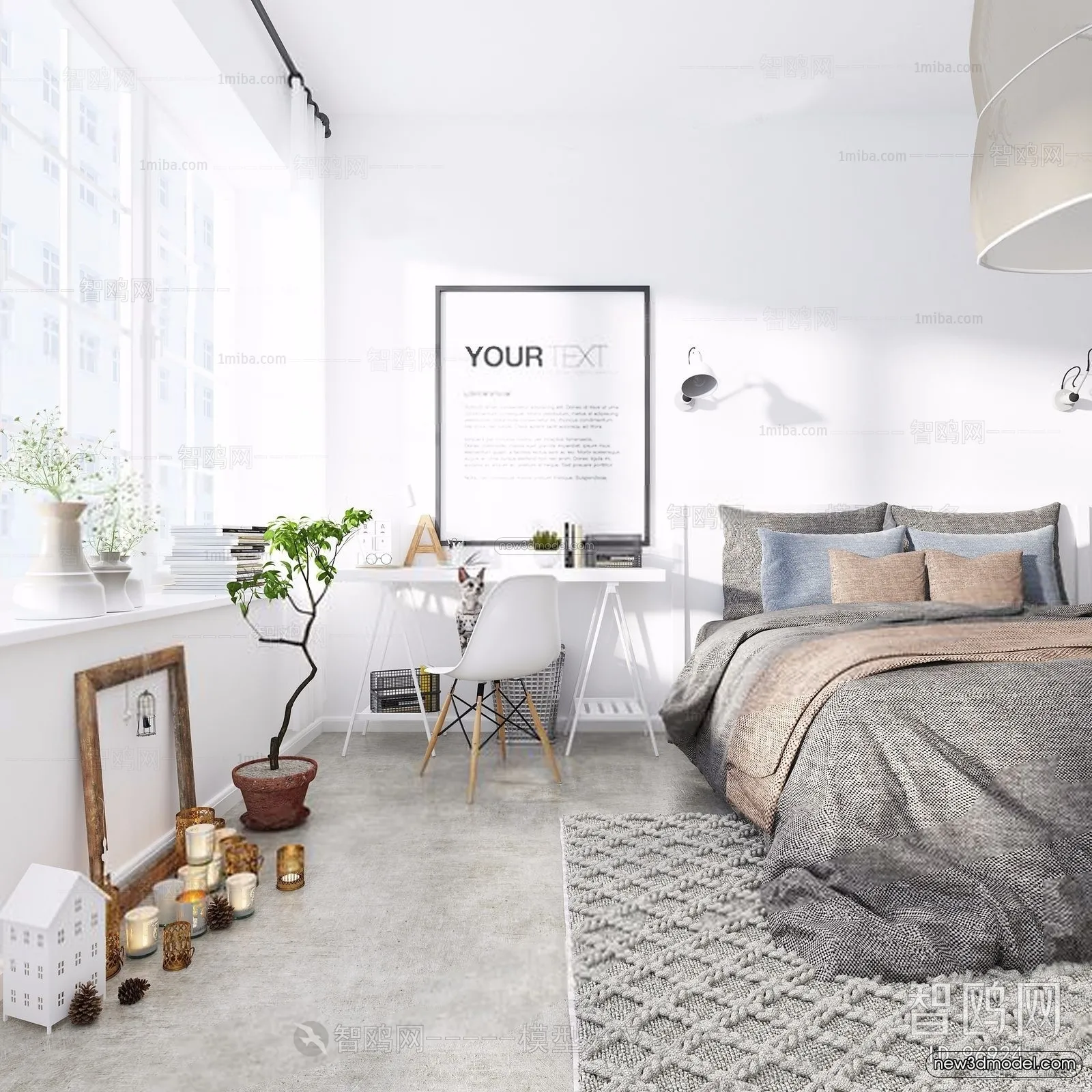 Nordic Style Interior 3D Blocks – Bedroom 3D Model – 289 – VRAY