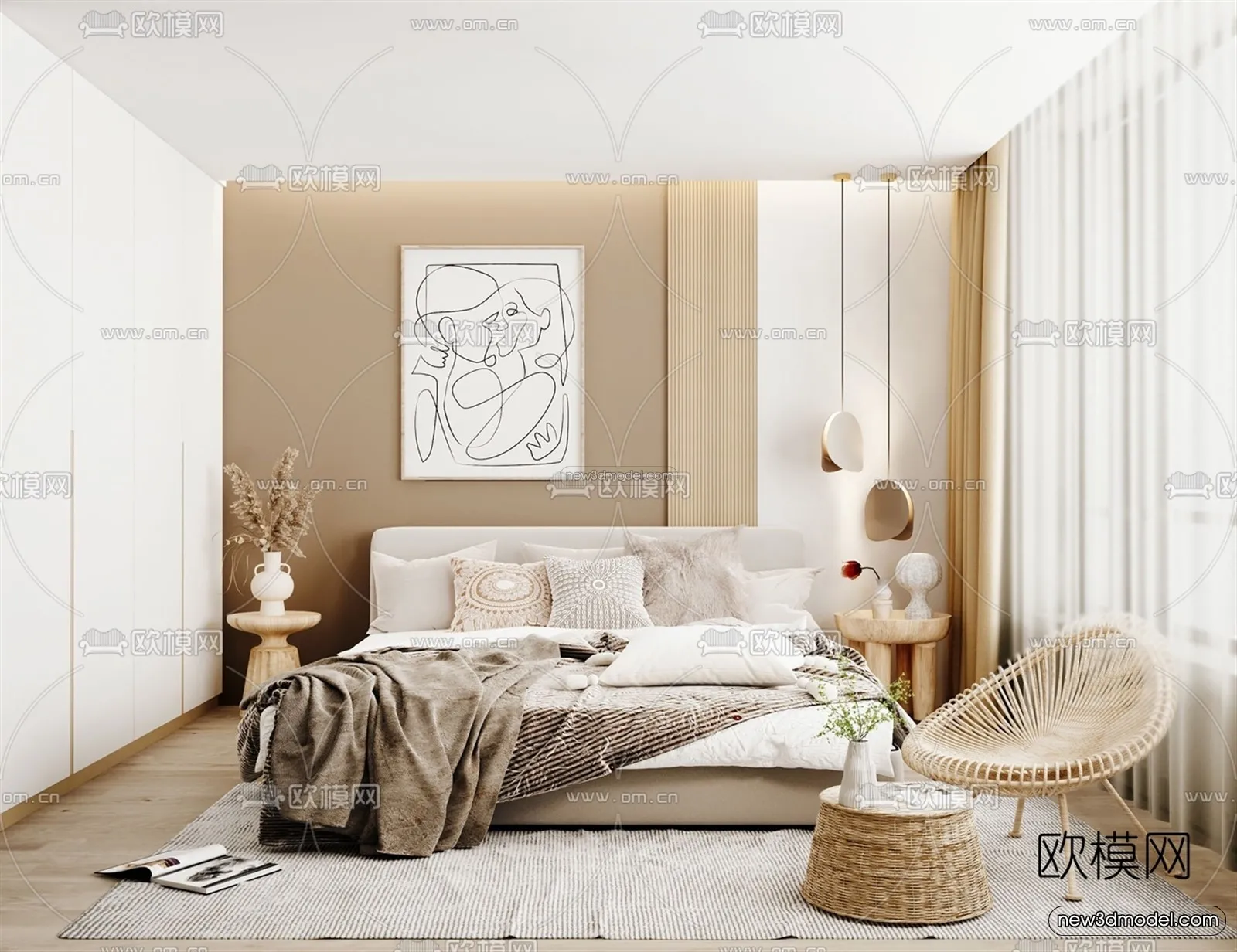Nordic Style Interior 3D Blocks – Bedroom 3D Model – 294 – VRAY