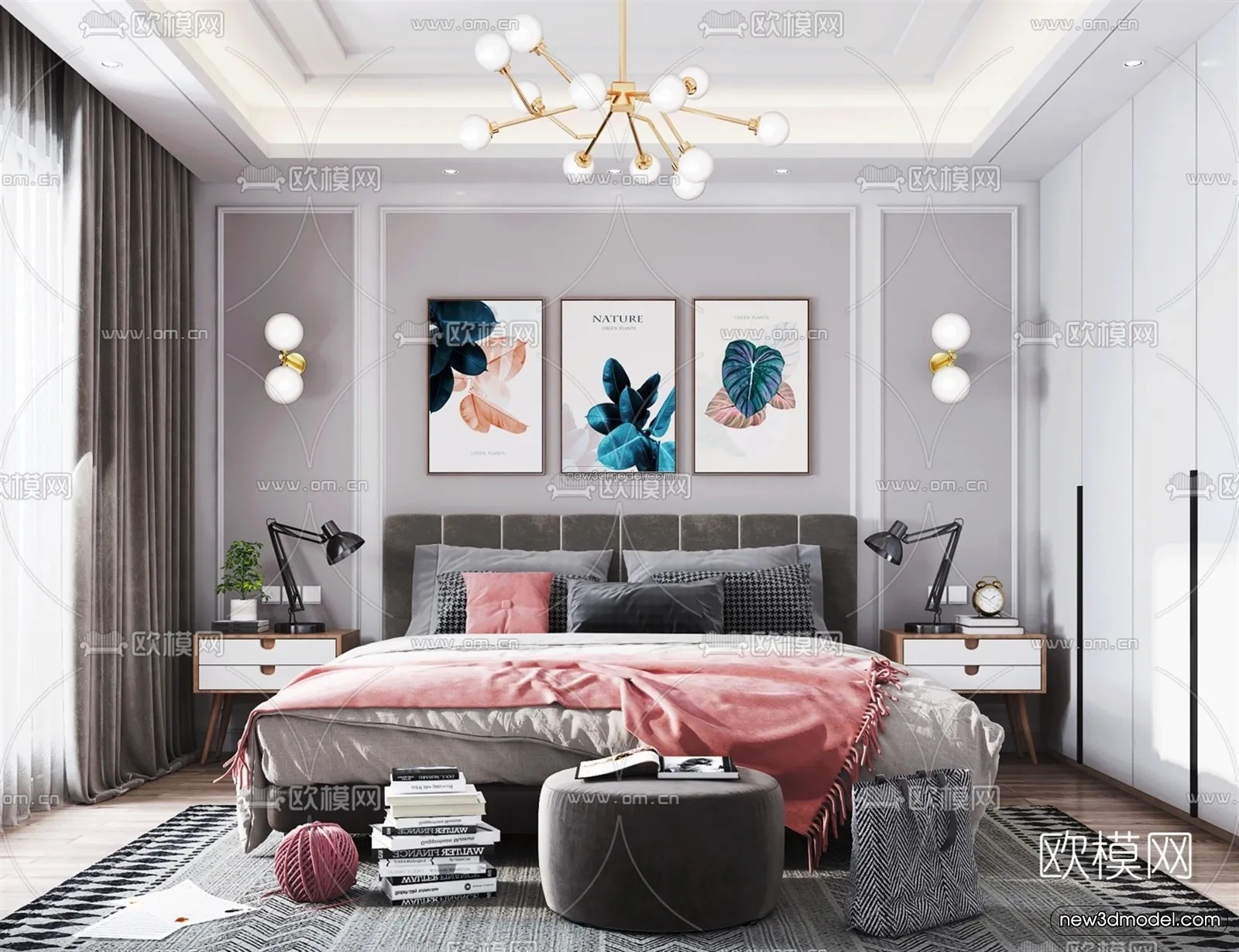 Nordic Style Interior 3D Blocks – Bedroom 3D Model – 297 – VRAY