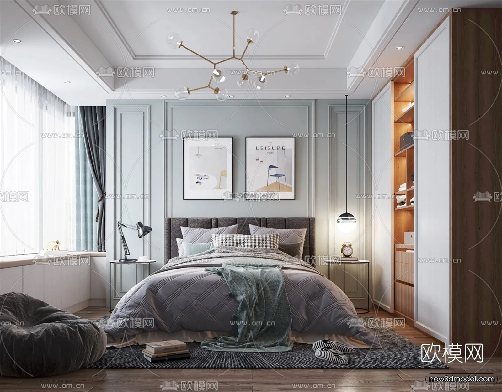 Nordic Style Interior 3D Blocks – Bedroom 3D Model – 298 – VRAY