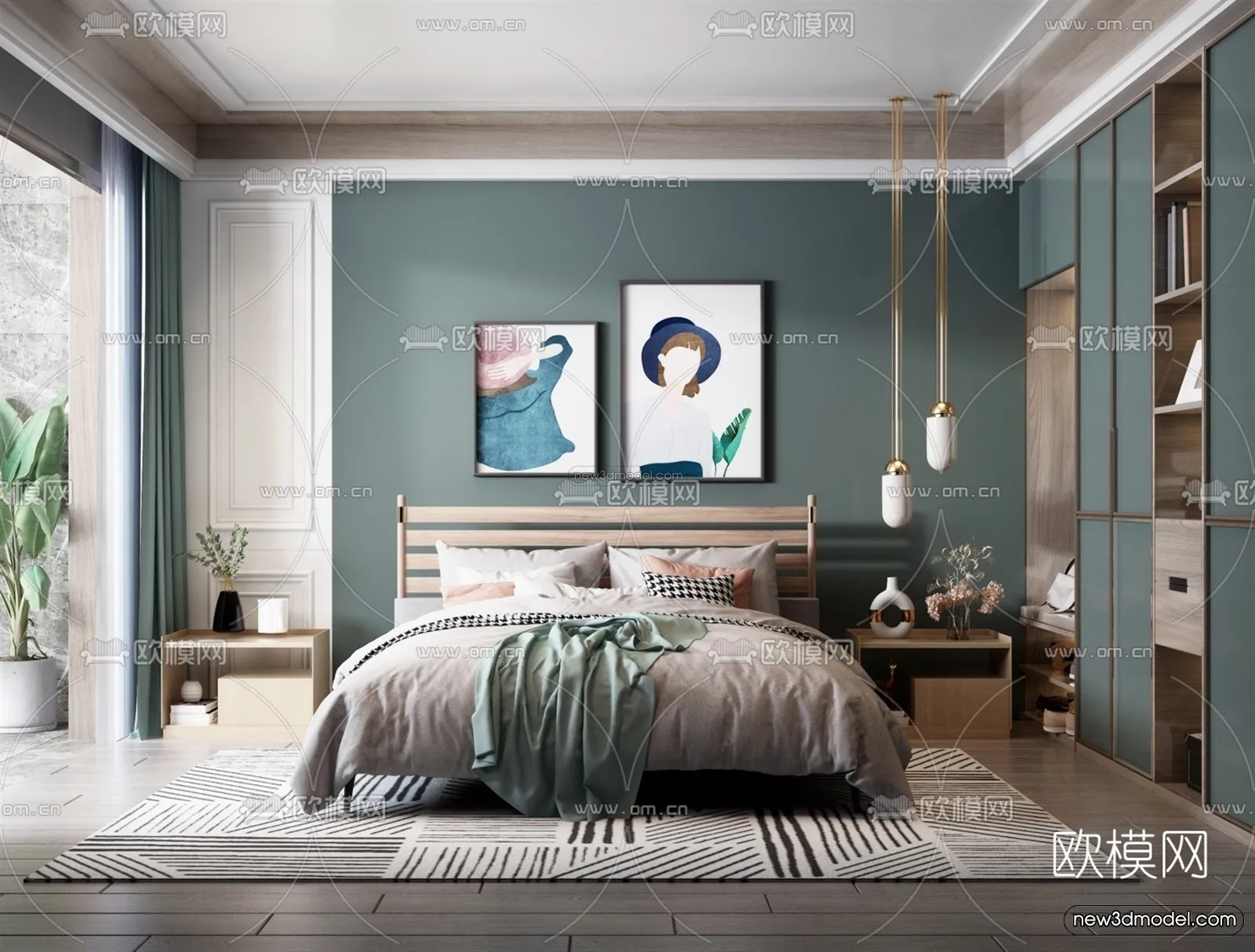 Nordic Style Interior 3D Blocks – Bedroom 3D Model – 299 – VRAY