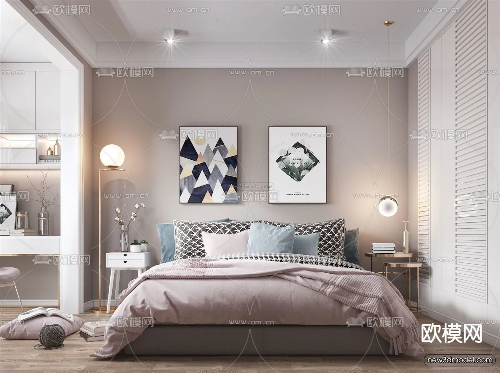 Nordic Style Interior 3D Blocks – Bedroom 3D Model – 303 – VRAY