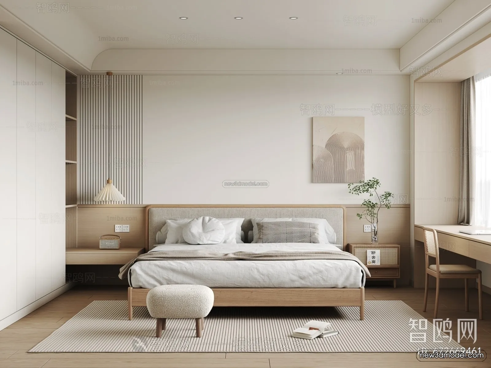 Nordic Style Interior 3D Blocks – Bedroom 3D Model – 305 – VRAY