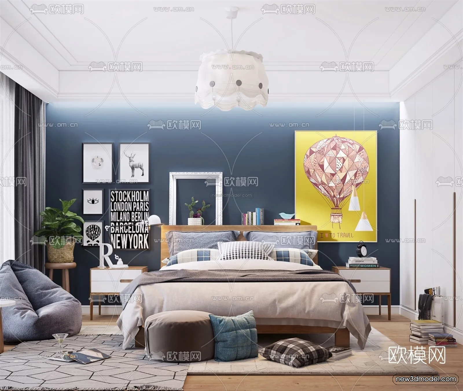 Nordic Style Interior 3D Blocks – Bedroom 3D Model – 306 – VRAY