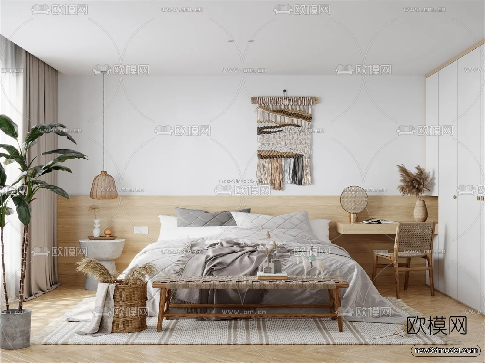 Nordic Style Interior 3D Blocks – Bedroom 3D Model – 309 – VRAY