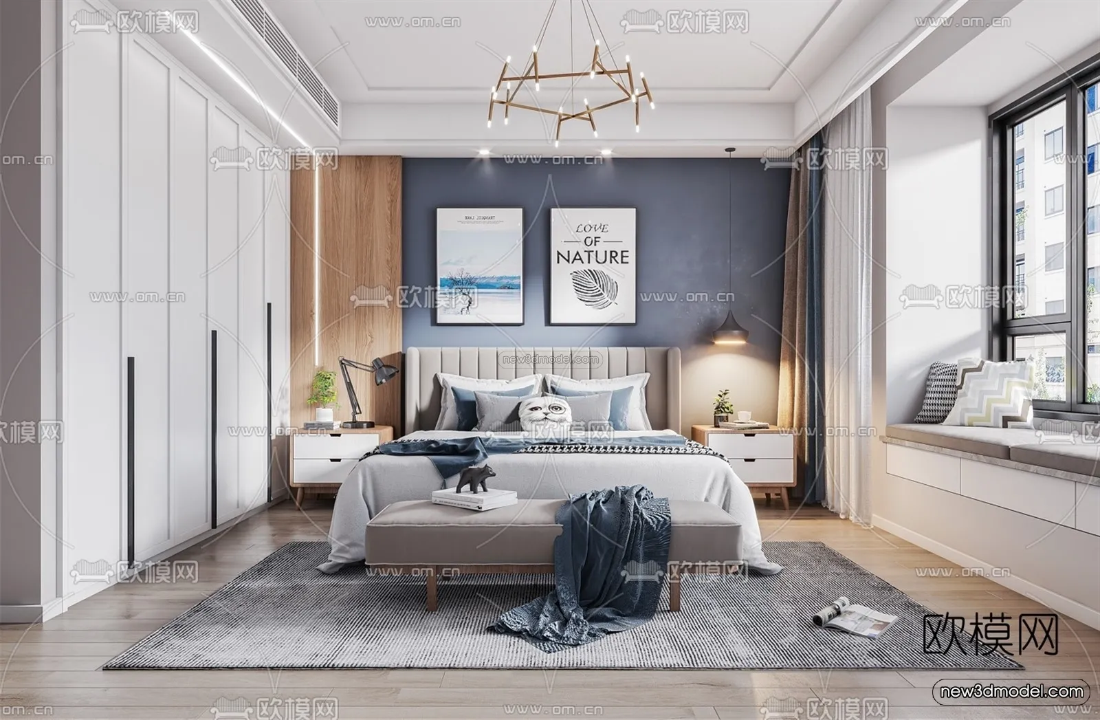 Nordic Style Interior 3D Blocks – Bedroom 3D Model – 316 – VRAY