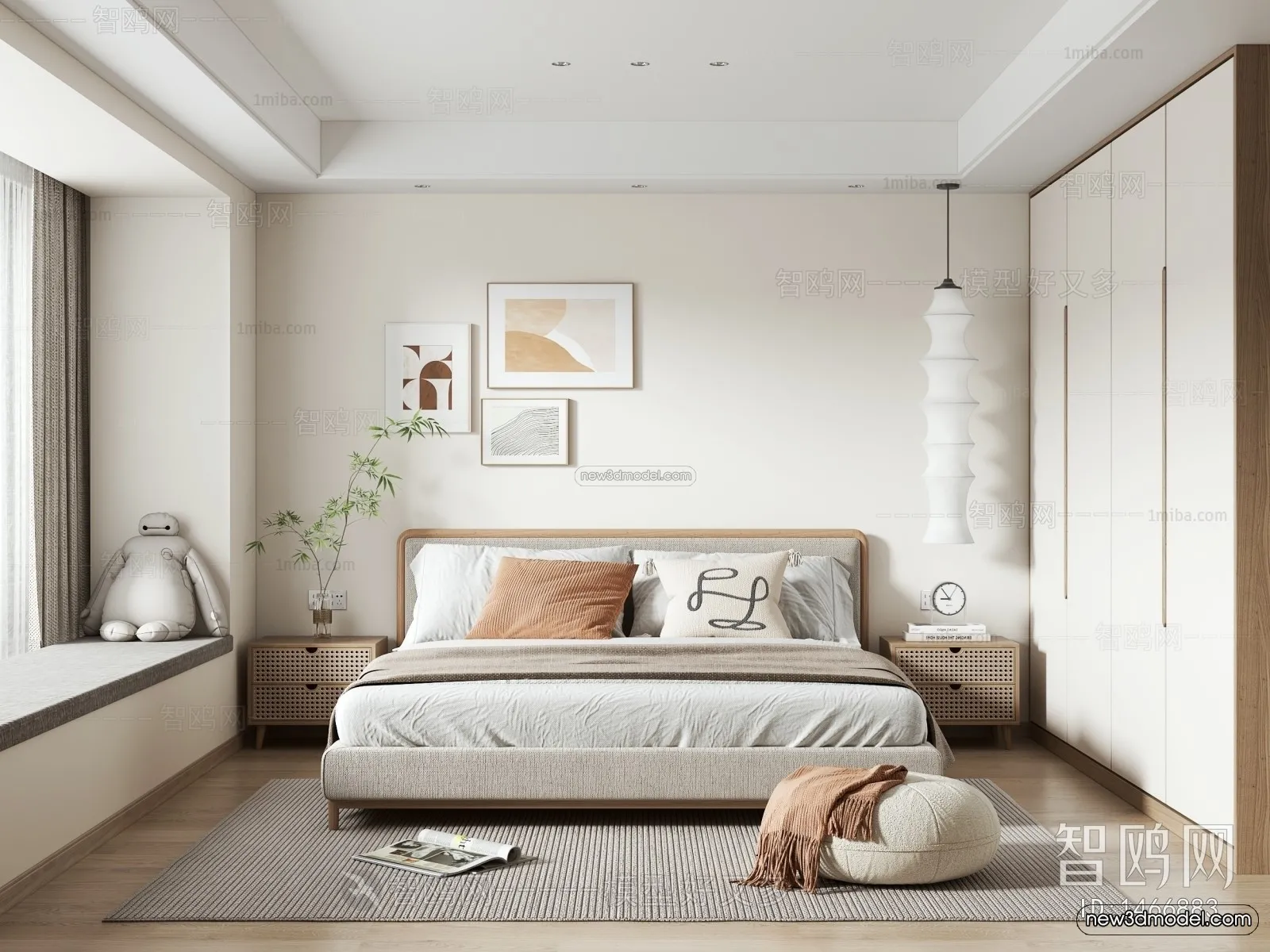 Nordic Style Interior 3D Blocks – Bedroom 3D Model – 321 – VRAY