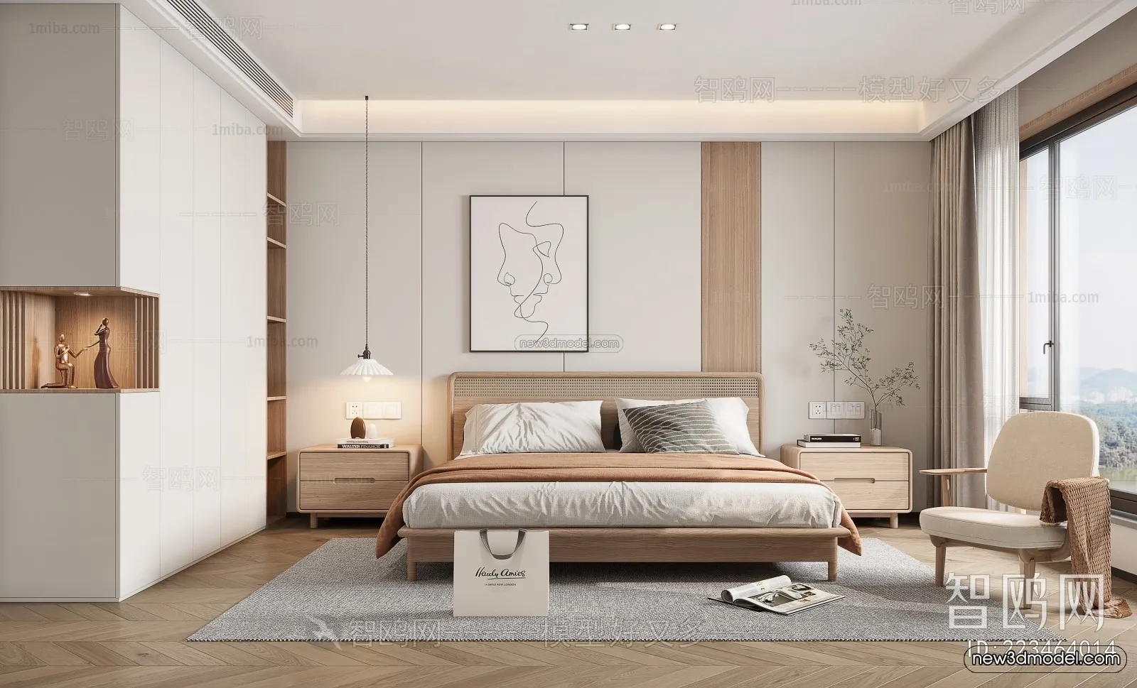 Nordic Style Interior 3D Blocks – Bedroom 3D Model – 322 – VRAY